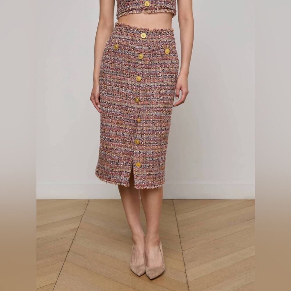 L'agence NEW Tai Midi Skirt in Mauve/ Tan Multi Tweed 0